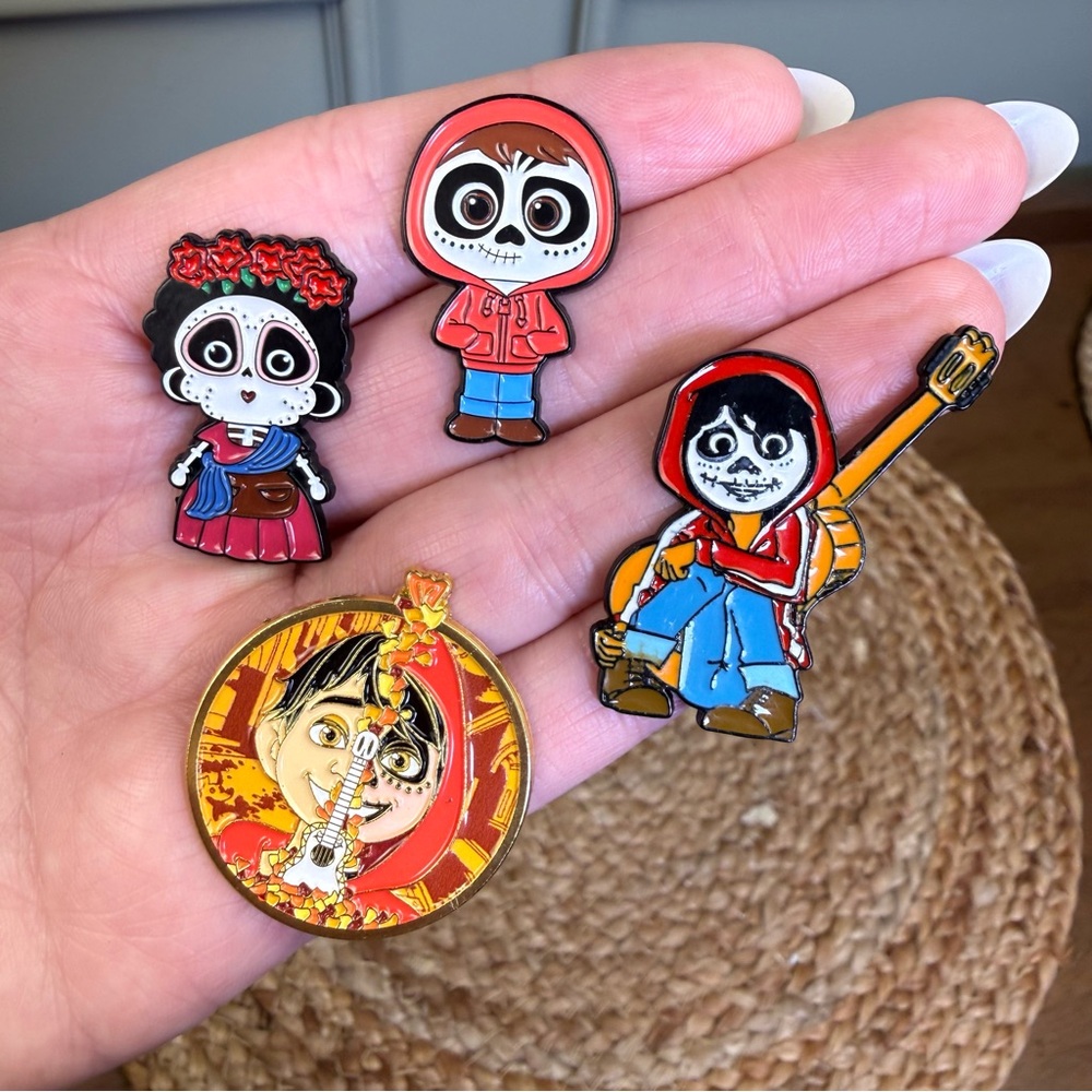 Disney Pixar “Coco” Inspired Enamel Lapel Pin Set of 4 Day of the Dead Miguel